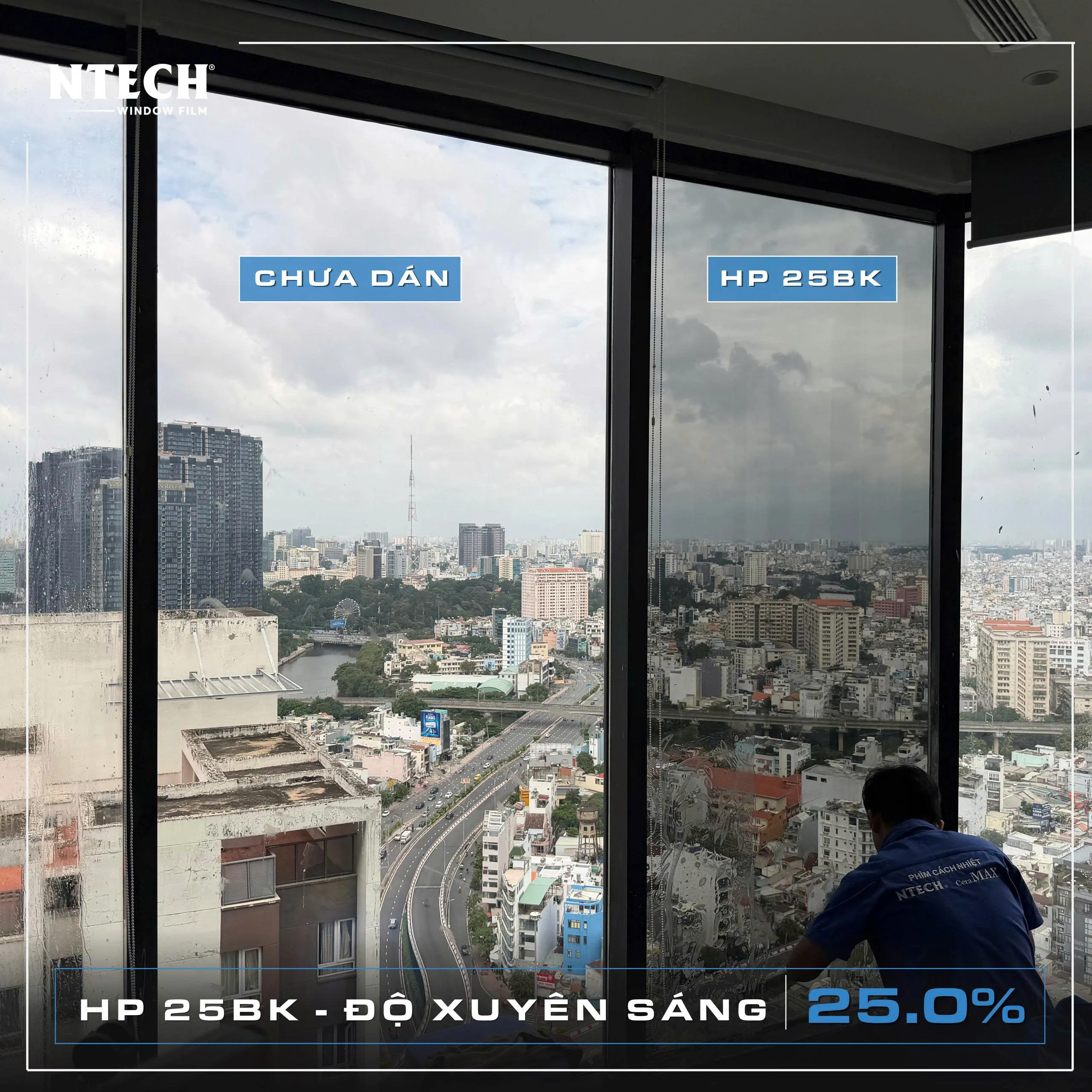 Hình ảnh dự án thi công thực tế mã phim cách nhiệt NTECH HP 25BK tại Opal Tower