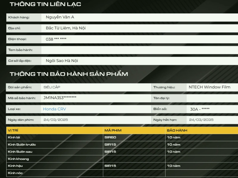 Thông tin bảo hành