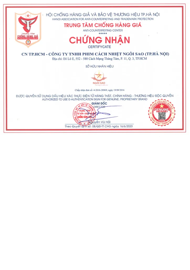 Giấy chứng nhận chống hàng giả hàng nhái