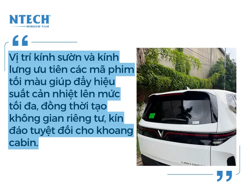 Kính sườn và kính lưng: Cần riêng tư và cách nhiệt tối đa | Phim cách nhiệt NTECH có tốt không? Đánh giá chi tiết từ chuyên gia
