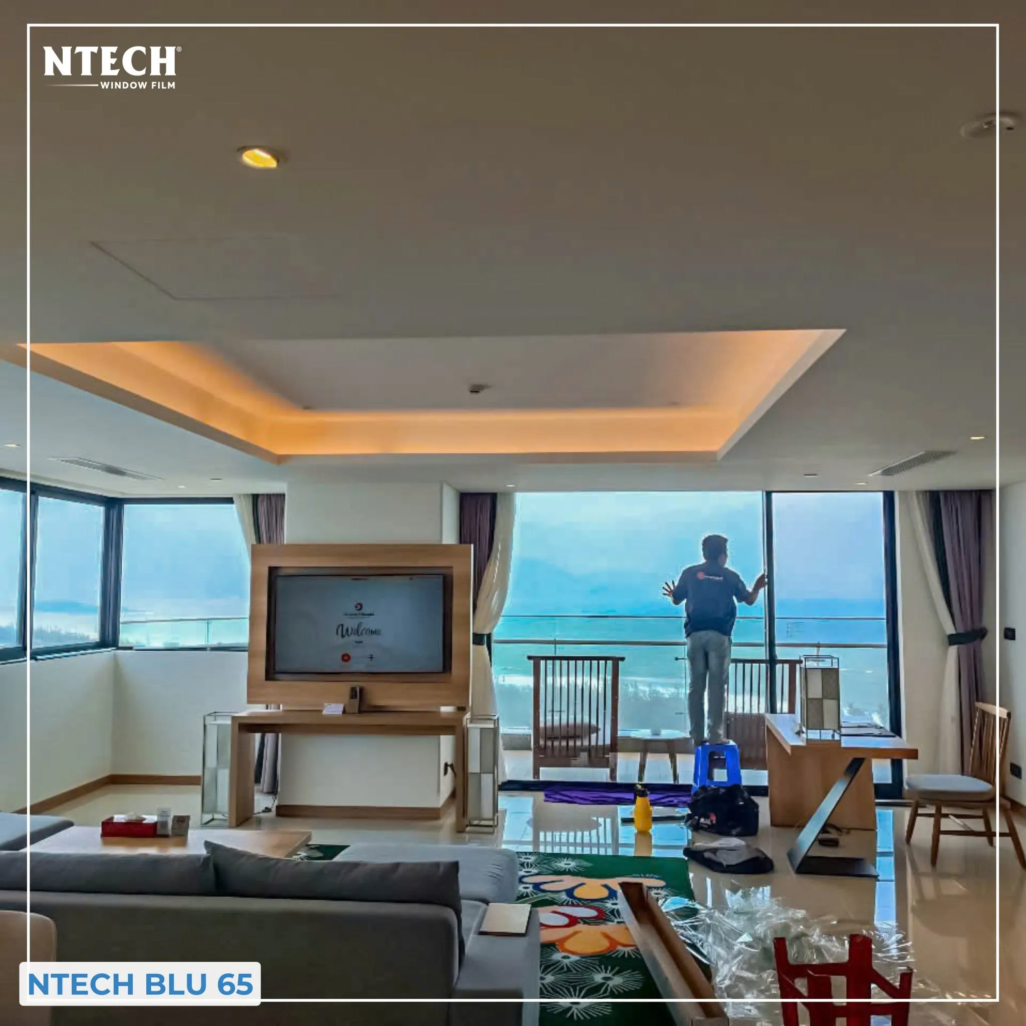 Phim phún xạ kim loại NTECH BLU 65 - Dịu mát ánh xanh | Top 5 mã phim cách nhiệt cửa kính trong suốt cản nhiệt đỉnh cao cho nhà kính