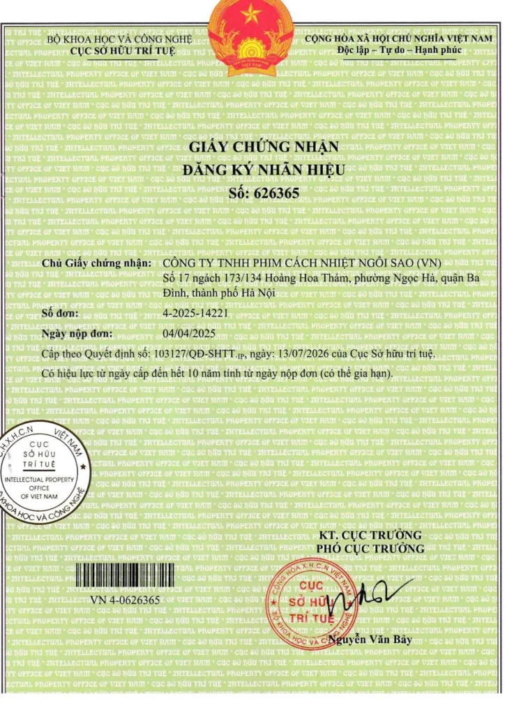 Chứng nhận đăng ký nhãn hiệu số 626365