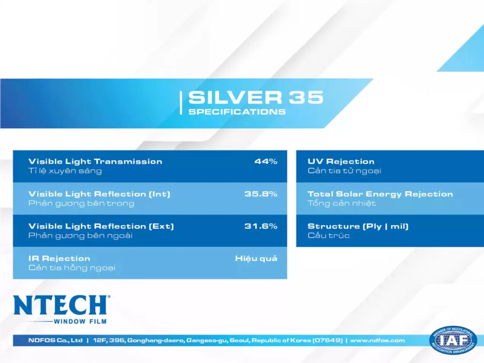 Mã 5 - NTECH SILVER 35: Phim phản quang vừa phải cho căn hộ chung cư | Top 5 decal dán kính phản quang chống nắng tốt cho nhà kính